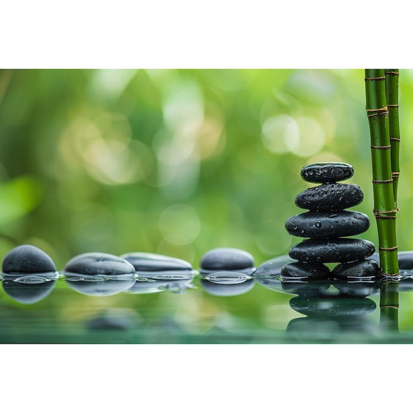 Tableau Galet Bambou, art mural décoration nature
