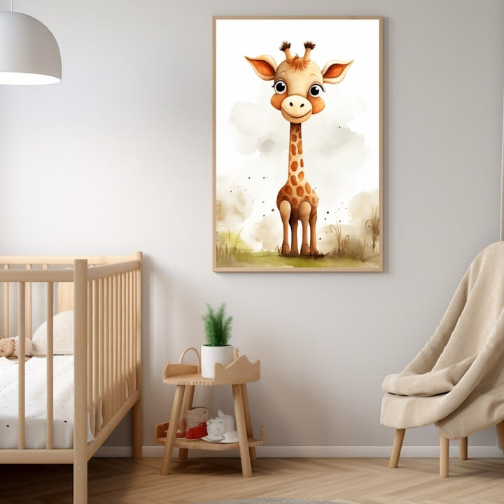 Tableau Bébé Girafe de Face, art mural décoration nature