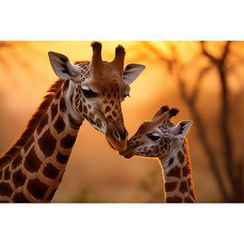 Tableau Girafe Bisous à Son Bébé, art mural décoration nature