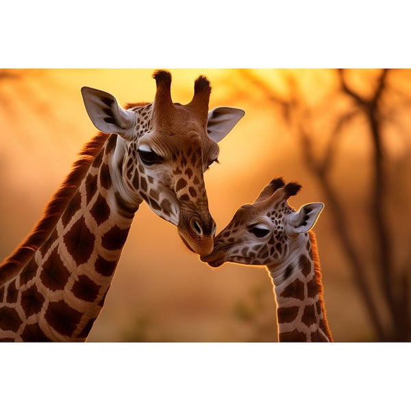 Tableau Girafe Bisous à Son Bébé, art mural décoration nature