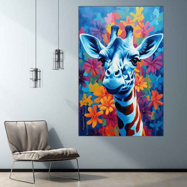 Tableau Girafe Bleu, art mural décoration nature