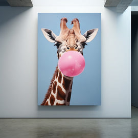 Tableau Girafe Bubble Gum, art mural décoration nature