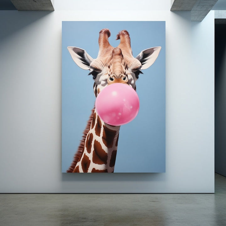 Tableau Girafe Bubble Gum, art mural décoration nature