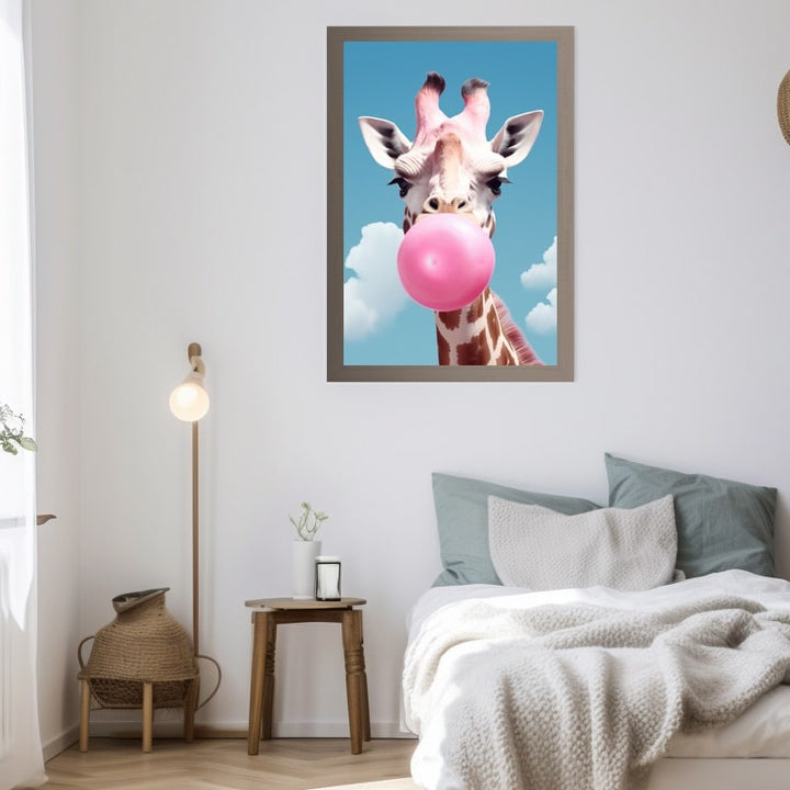 Tableau Girafe Chewing Gum, art mural décoration nature