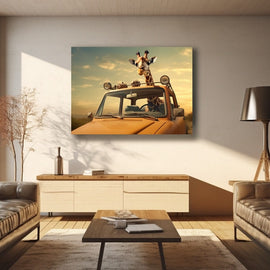 Tableau Girafe dans Voiture, art mural décoration nature