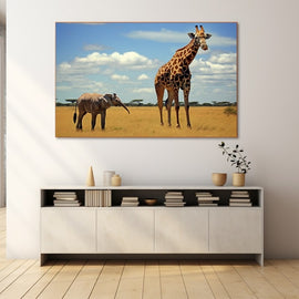 Tableau Girafe Éléphant, art mural décoration nature