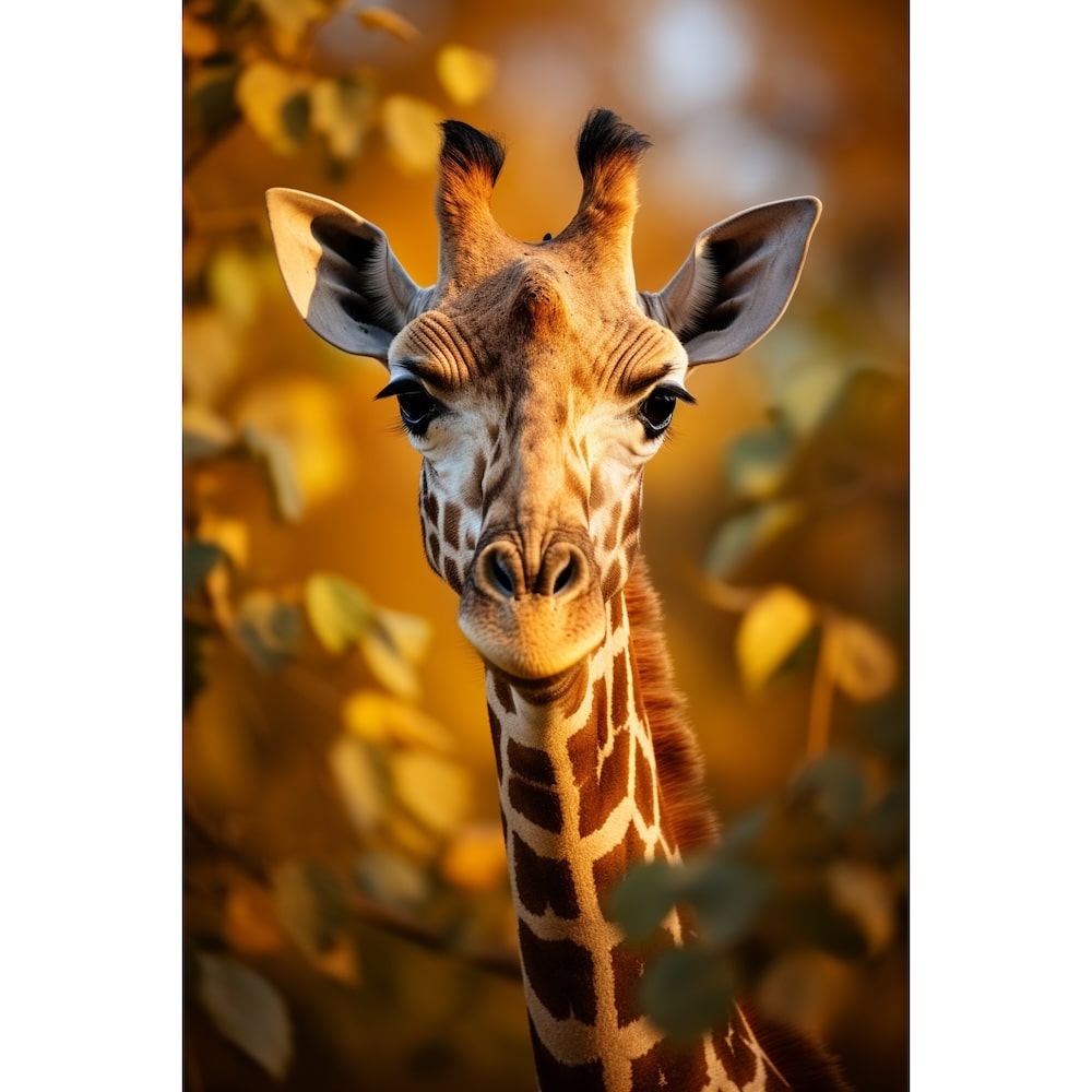 Tableau Girafe Feuilles