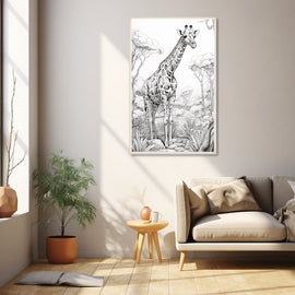 Tableau Girafe Géante Dessin, art mural décoration nature