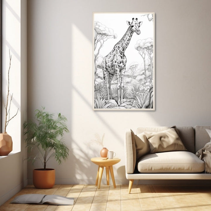 Tableau Girafe Géante Dessin, art mural décoration nature