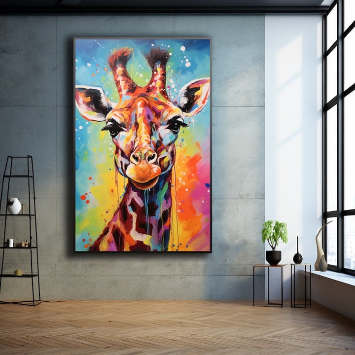 Tableau Girafe Multicolore, art mural décoration nature