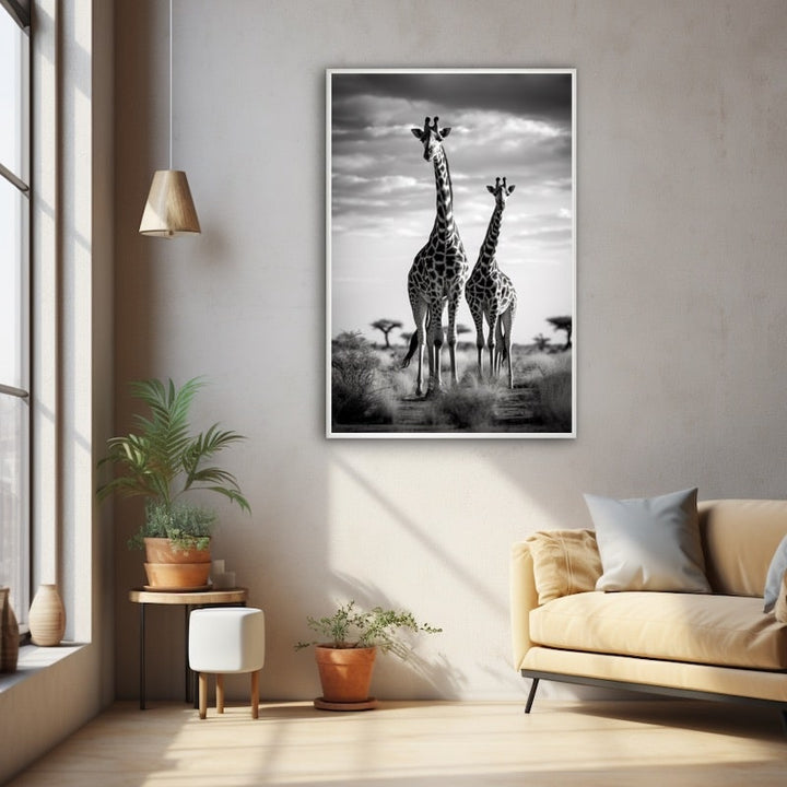 Tableau Girafe Noir et Blanc, art mural décoration nature