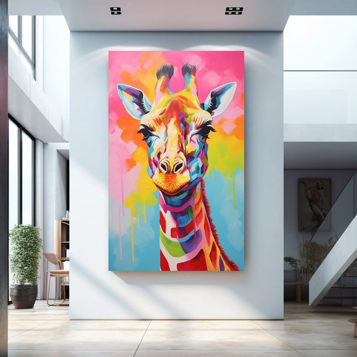Tableau Girafe Plein de Couleur, art mural décoration nature
