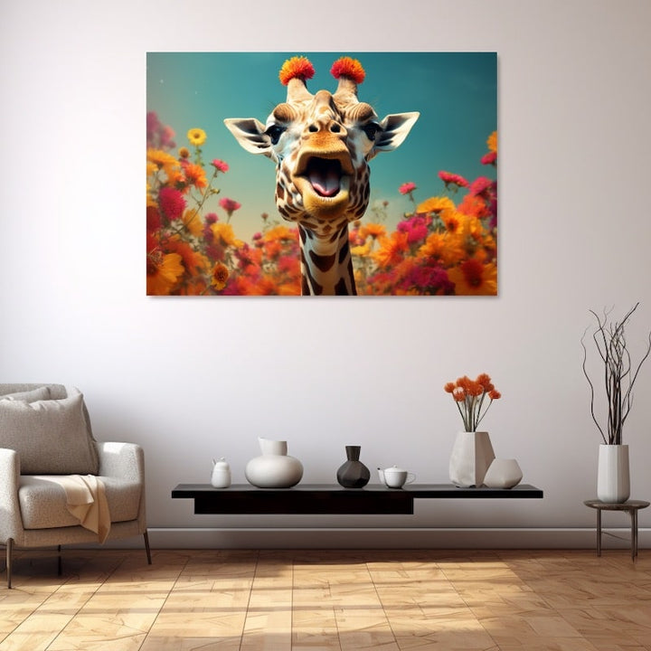 Tableau Girafe Rigolote, art mural décoration nature