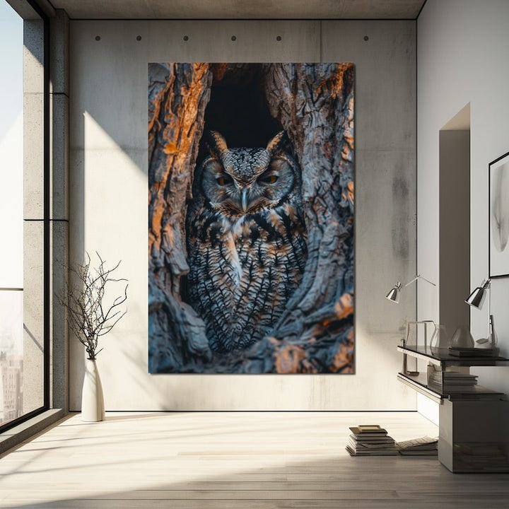 Tableau Hibou, art mural décoration nature