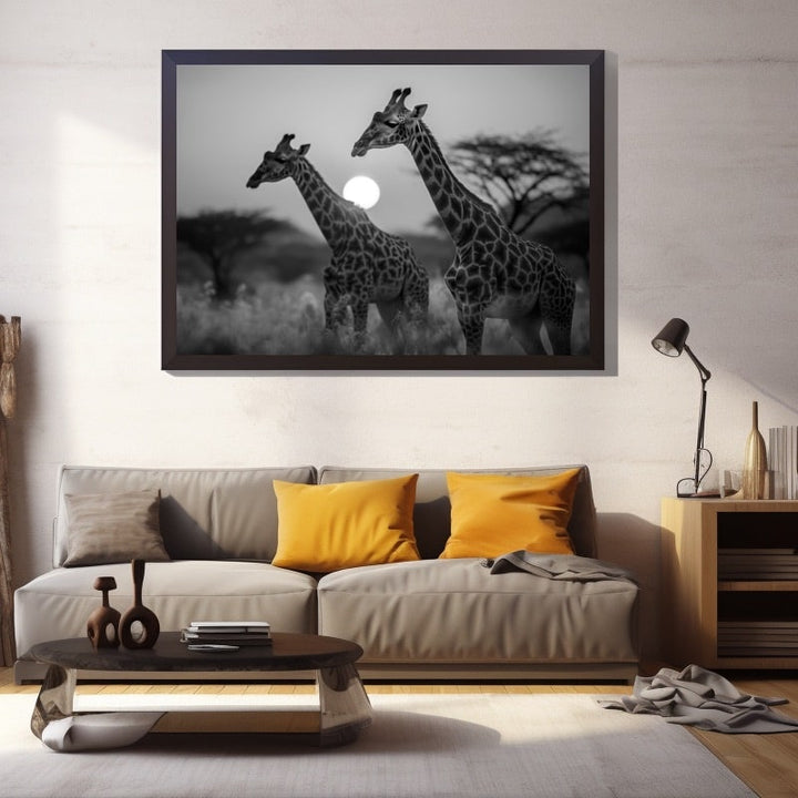 Tableau Imprimé Girafe Noir et Blanc, art mural décoration nature