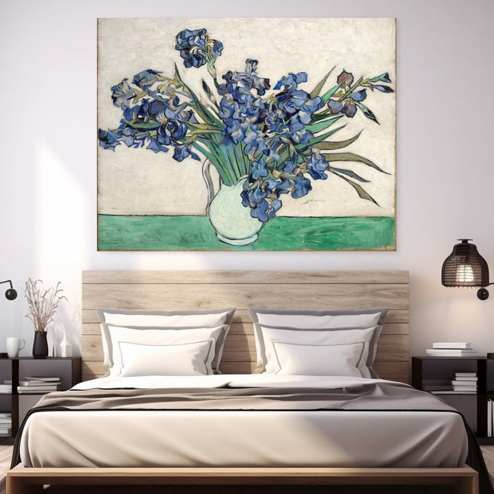 Tableau Bouquet d'Iris au Vase Blanc — Van Gogh, art mural décoration nature