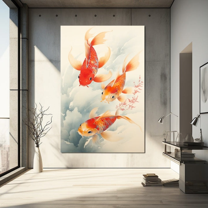 Tableau Japonais Poisson Rouge, art mural décoration nature