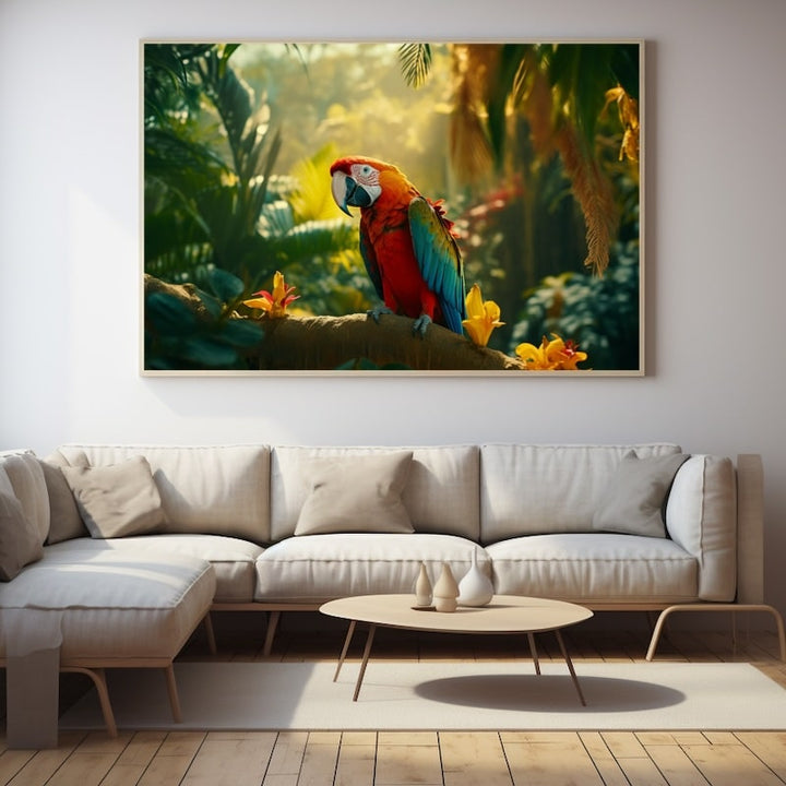 Tableau Jungle Perroquets Couleurs, art mural décoration nature