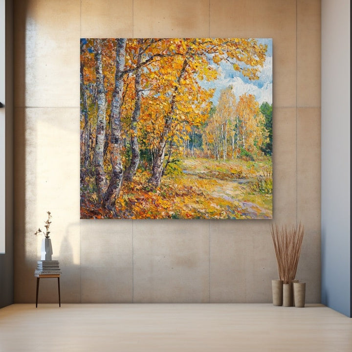Tableau Bosquet de Bouleaux d'Automne, art mural décoration nature