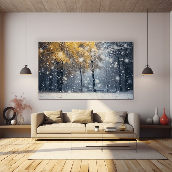 Tableau Forêt sous la Neige Tombante, art mural décoration nature