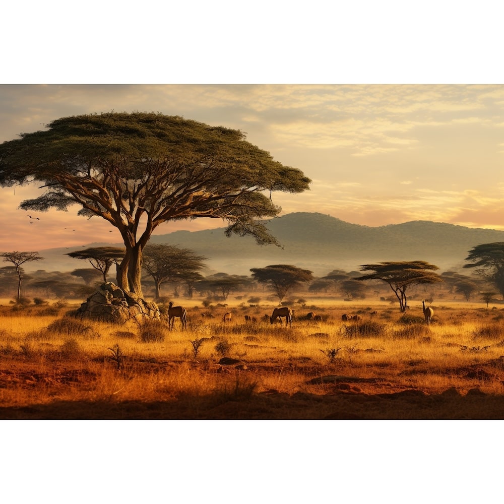 Tableau Savane Africaine aux Antilopes et Acacias, art mural décoration nature, vue 2