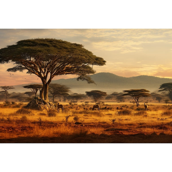 Tableau Savane Africaine aux Antilopes et Acacias, art mural décoration nature, vue 2