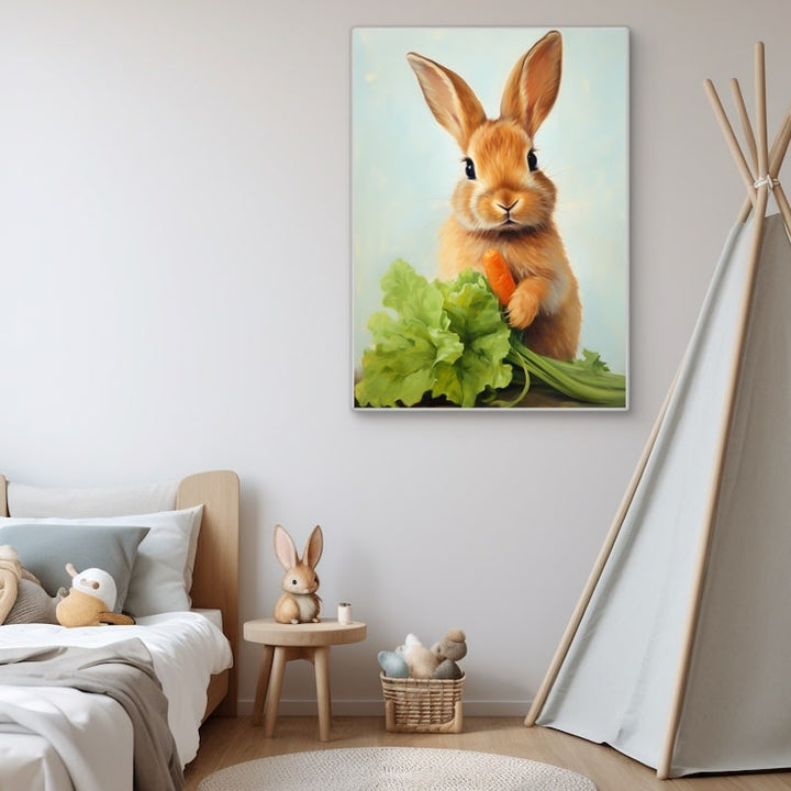 Tableau Lapin avec Carotte, art mural décoration nature