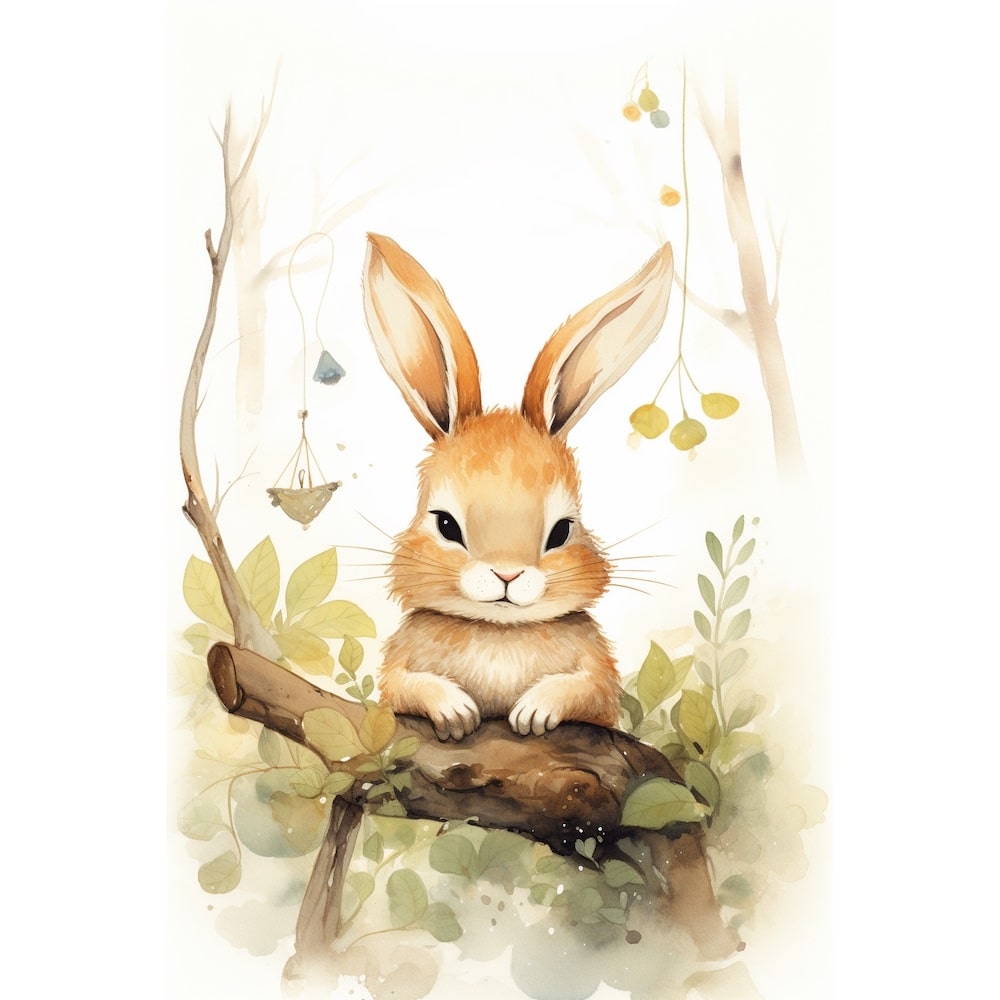 Tableau Lapin Déco Bébé, art mural décoration nature