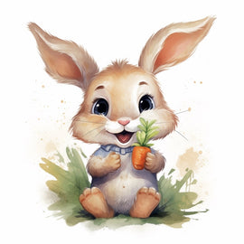 Tableau Enfant Lapin Carotte, art mural décoration nature