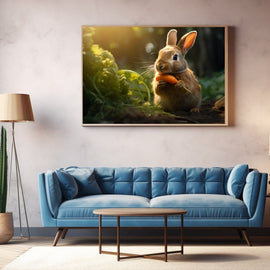 Tableau Lapin Carottes, art mural décoration nature