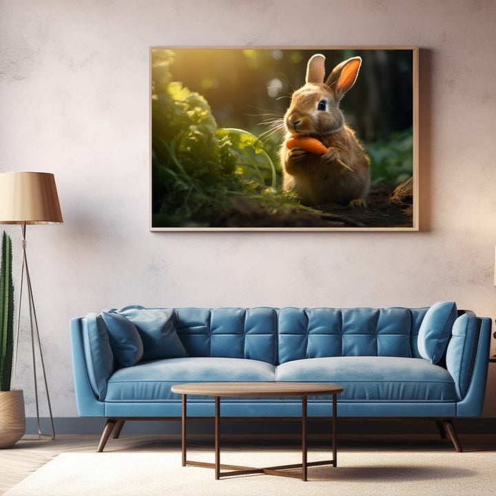 Tableau Lapin Carottes, art mural décoration nature