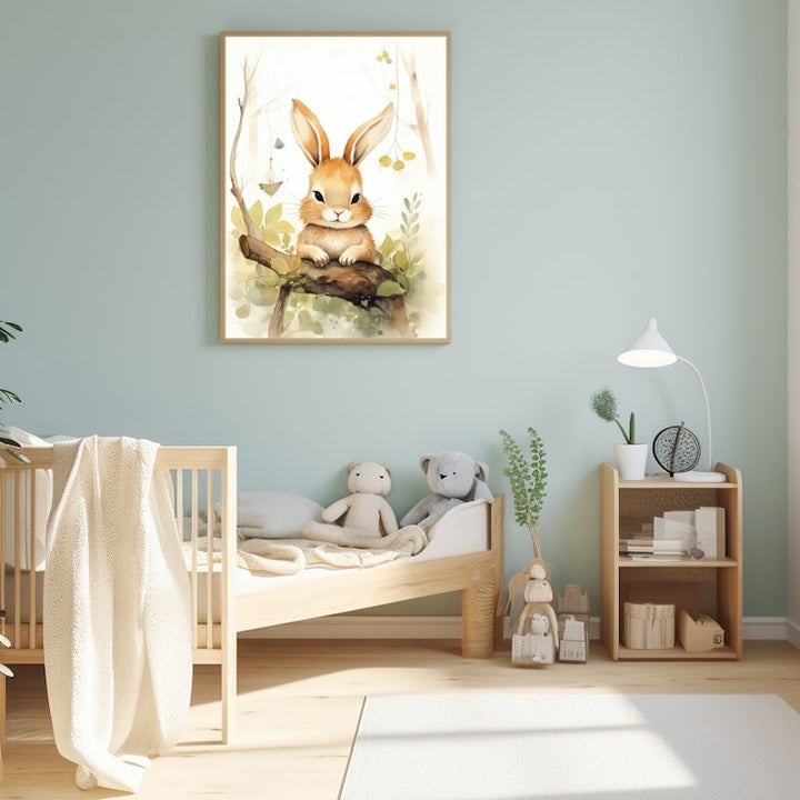Tableau Lapin Déco Bébé, art mural décoration nature