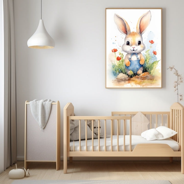 Tableau Lapin Dessin Enfant, art mural décoration nature
