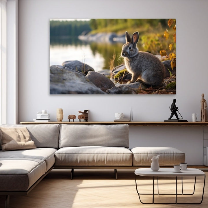 Tableau Lapin Gris, art mural décoration nature