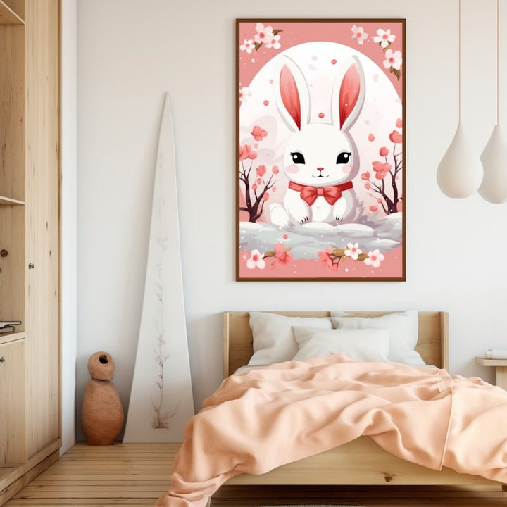 Tableau Lapin Kawaii, art mural décoration nature