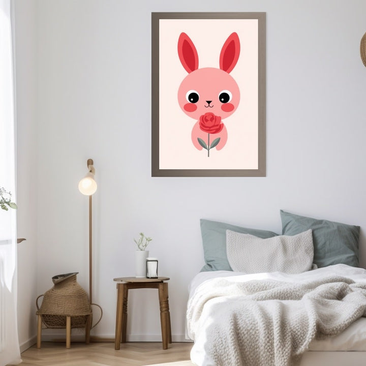 Tableau Lapin Rose, art mural décoration nature
