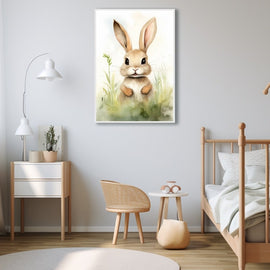 Tableau Lapin Scandinave Chambre Bébé Garçon, art mural décoration nature