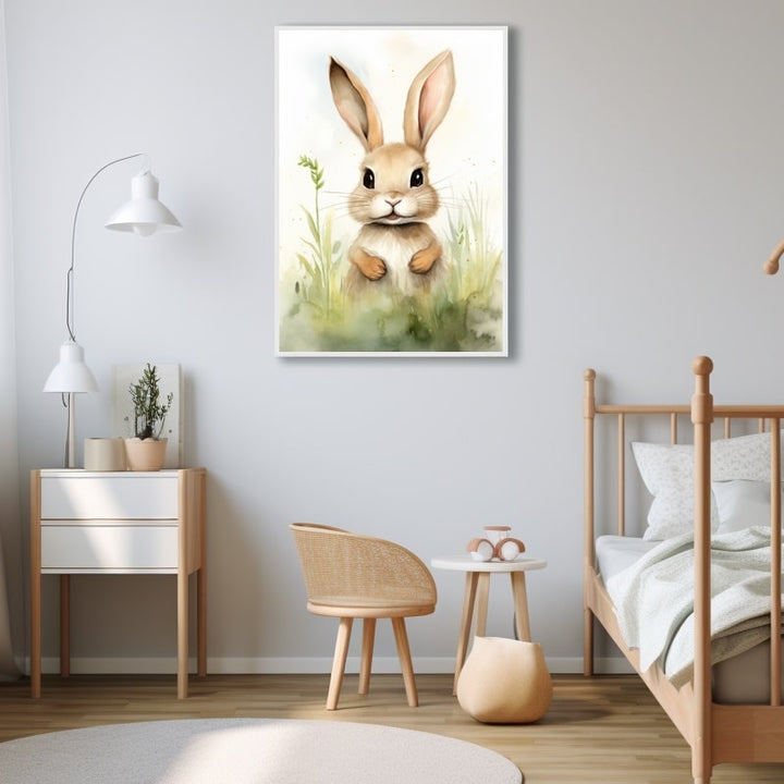 Tableau Lapin Scandinave Chambre Bébé Garçon, art mural décoration nature