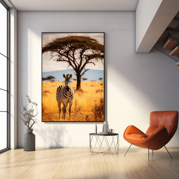 Tableau Zèbre sous l'Acacia, art mural décoration nature
