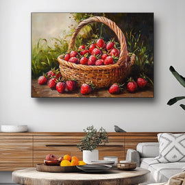 Tableau Cueillette de Fraises, art mural décoration nature