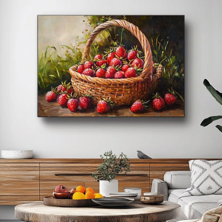 Tableau Cueillette de Fraises, art mural décoration nature