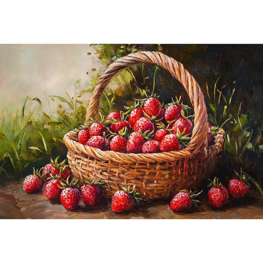 Tableau Cueillette de Fraises, art mural décoration nature
