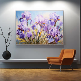 Tableau D'Iris Mauves sur Ciel Bleu, art mural décoration nature