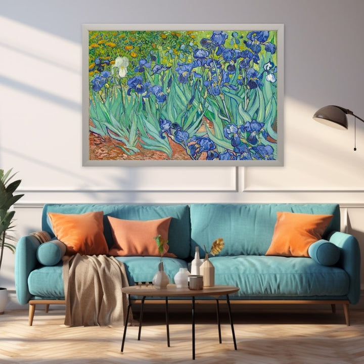 Tableau Les Iris de Van Gogh — Champ d'Iris Bleus, art mural décoration nature