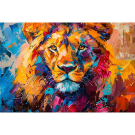 Tableau de Lion en Couleurs Vives et Empâtements Expressifs, art mural décoration nature