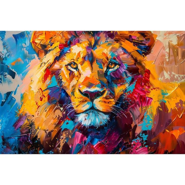 Tableau de Lion en Couleurs Vives et Empâtements Expressifs, art mural décoration nature