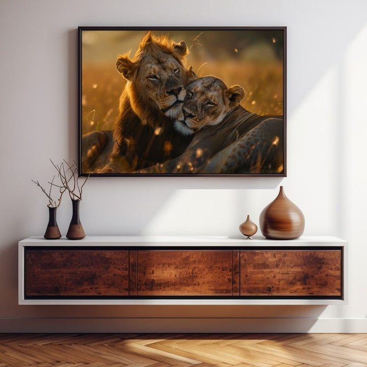 Tableau Lion et Lionne, art mural décoration nature