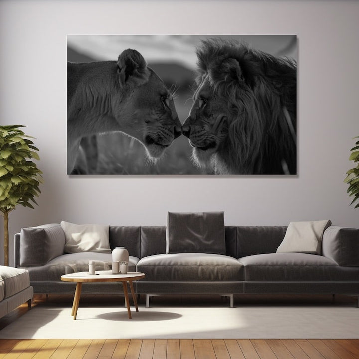 Tableau Lion Lionne Noir et Blanc, art mural décoration nature