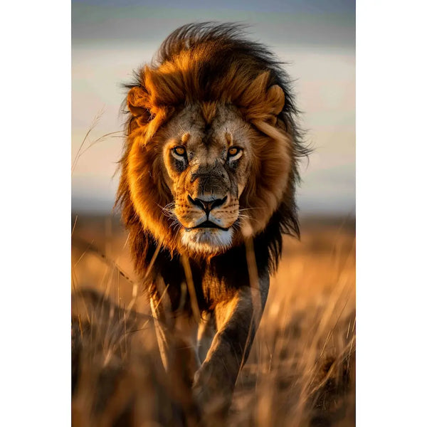 Tableau Lion Marchant dans la Savane, art mural décoration nature
