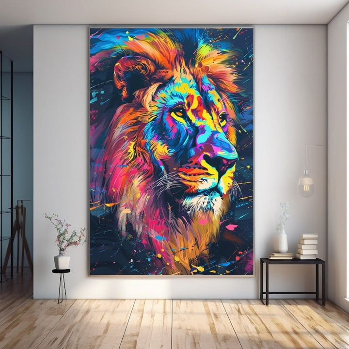 Tableau Lion Multicolore, art mural décoration nature